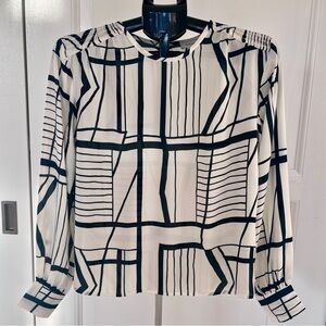 Club Monaco Smocked Shoulder Geometric Blouse